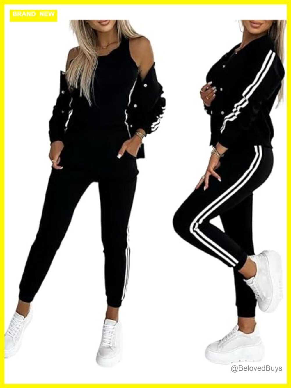 Women's 3 Piece Tracksuit Set - Bomber Jacket, Tank Top & Joggers
